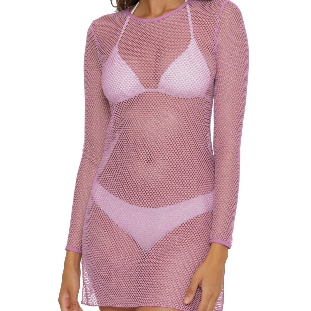 Becca Women's Network Metallic Long Sleeve Swim Cover up Size M Purple Malva